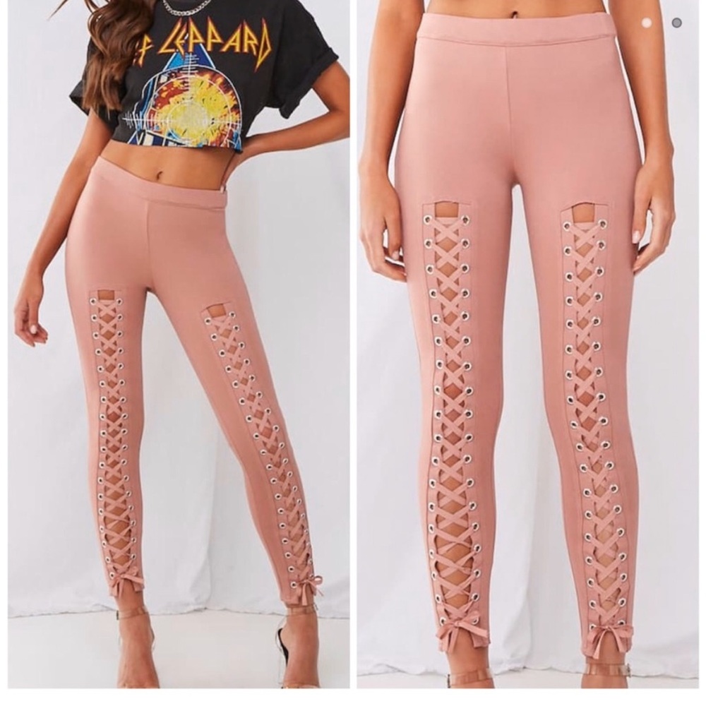 Lace-Up leggings Dusty Rose Pink Sz: Medium